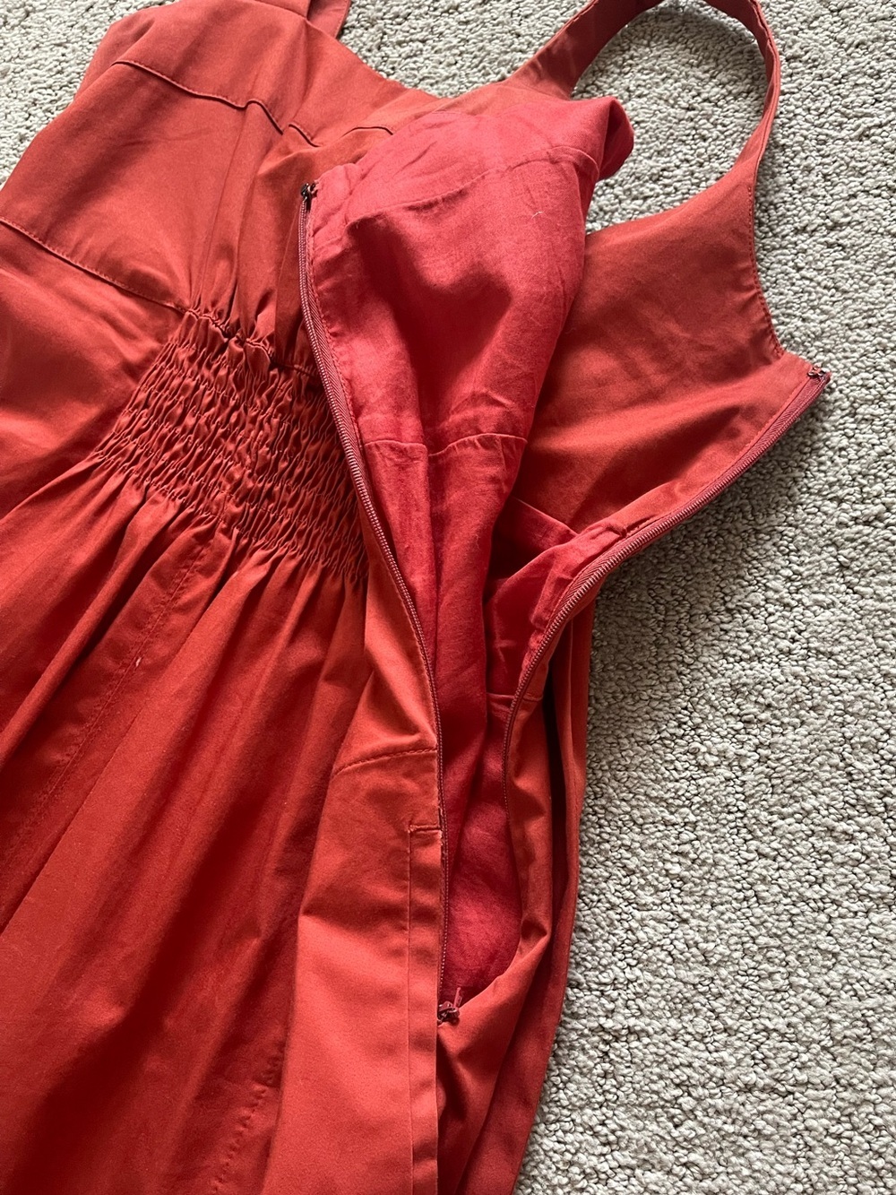 NWT Banana Republic x Harbison Smocked Apron Midi Dress, Sleeveless, Red Clay, 8 - Picture 16 of 16